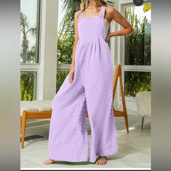 Lavender Checkered Textured Jumpsuit - Picture 1 of 3